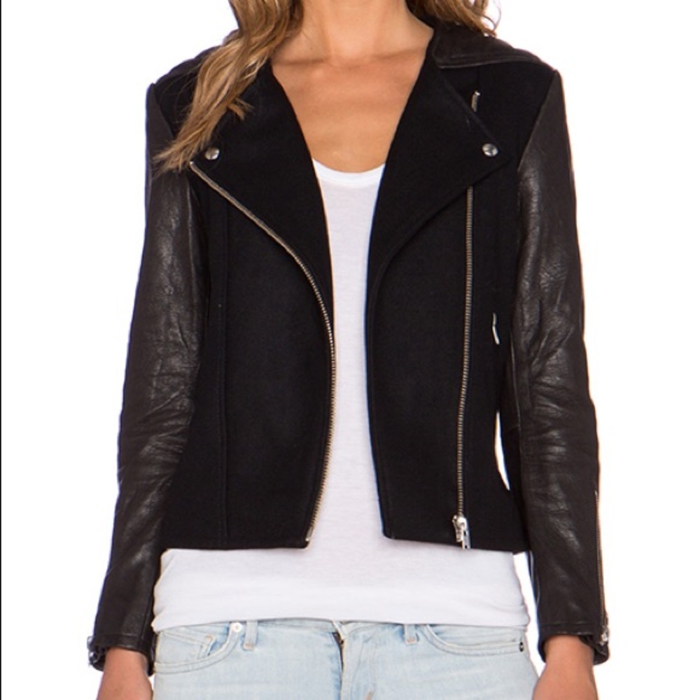 Black Iro Wool and Leather Moto Jacket